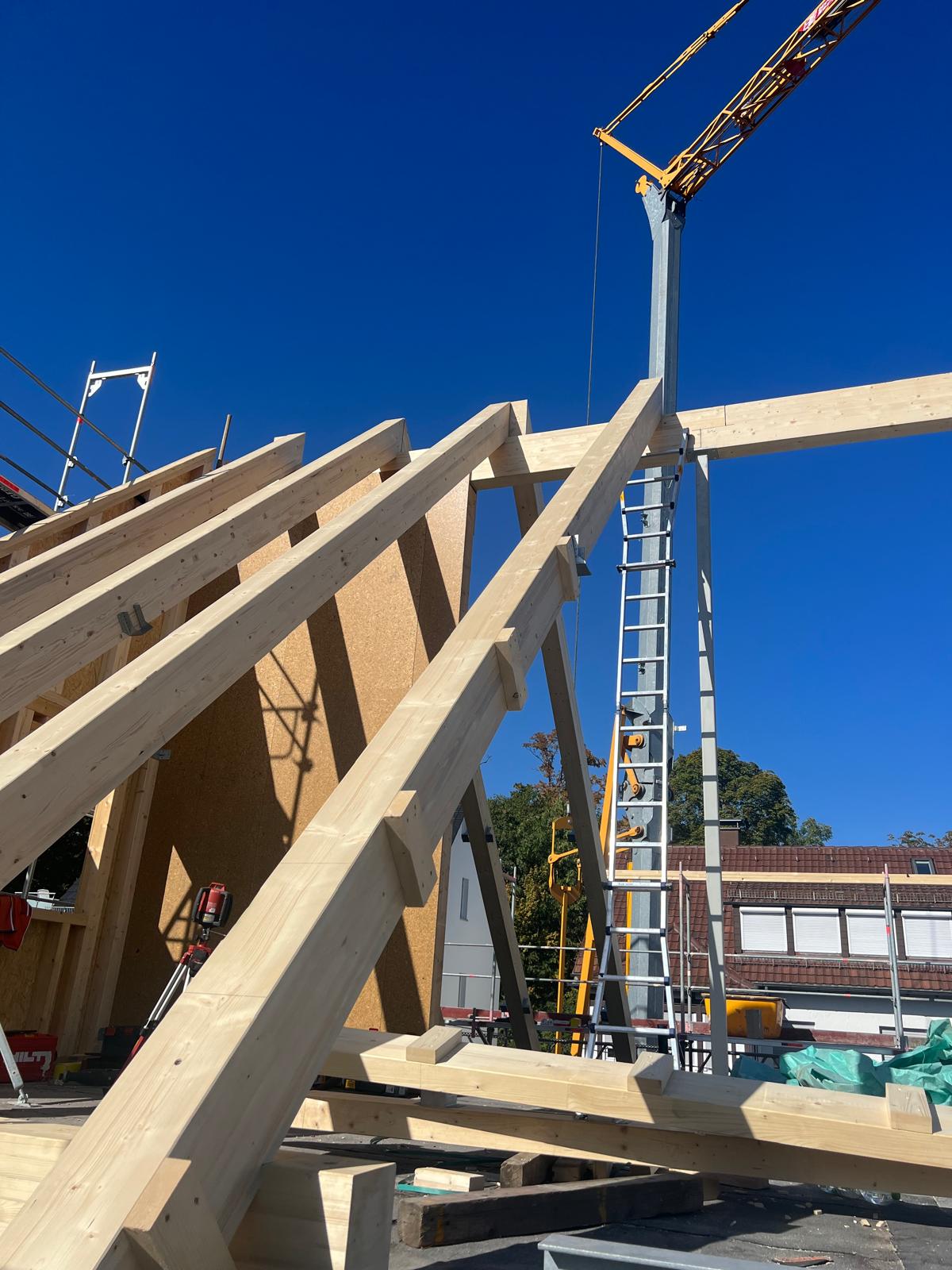 Bauprojektmanagement Stuttgart - Dachstuhl-Aufrichtung mit Kran